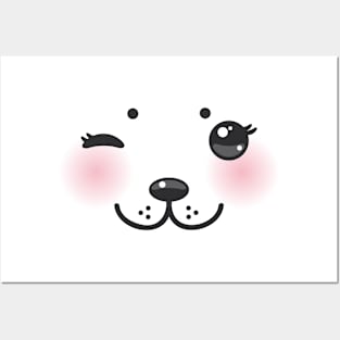 Kawaii funny cat muzzle with pink cheeks and winking eyes (4) Posters and Art